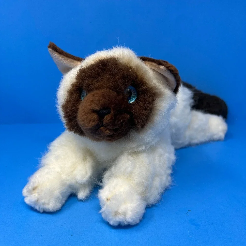 Aurora‎ 12 inch Plush Cat White Brown Siamese Blue Eyes 2015 Hand Made Indonesia